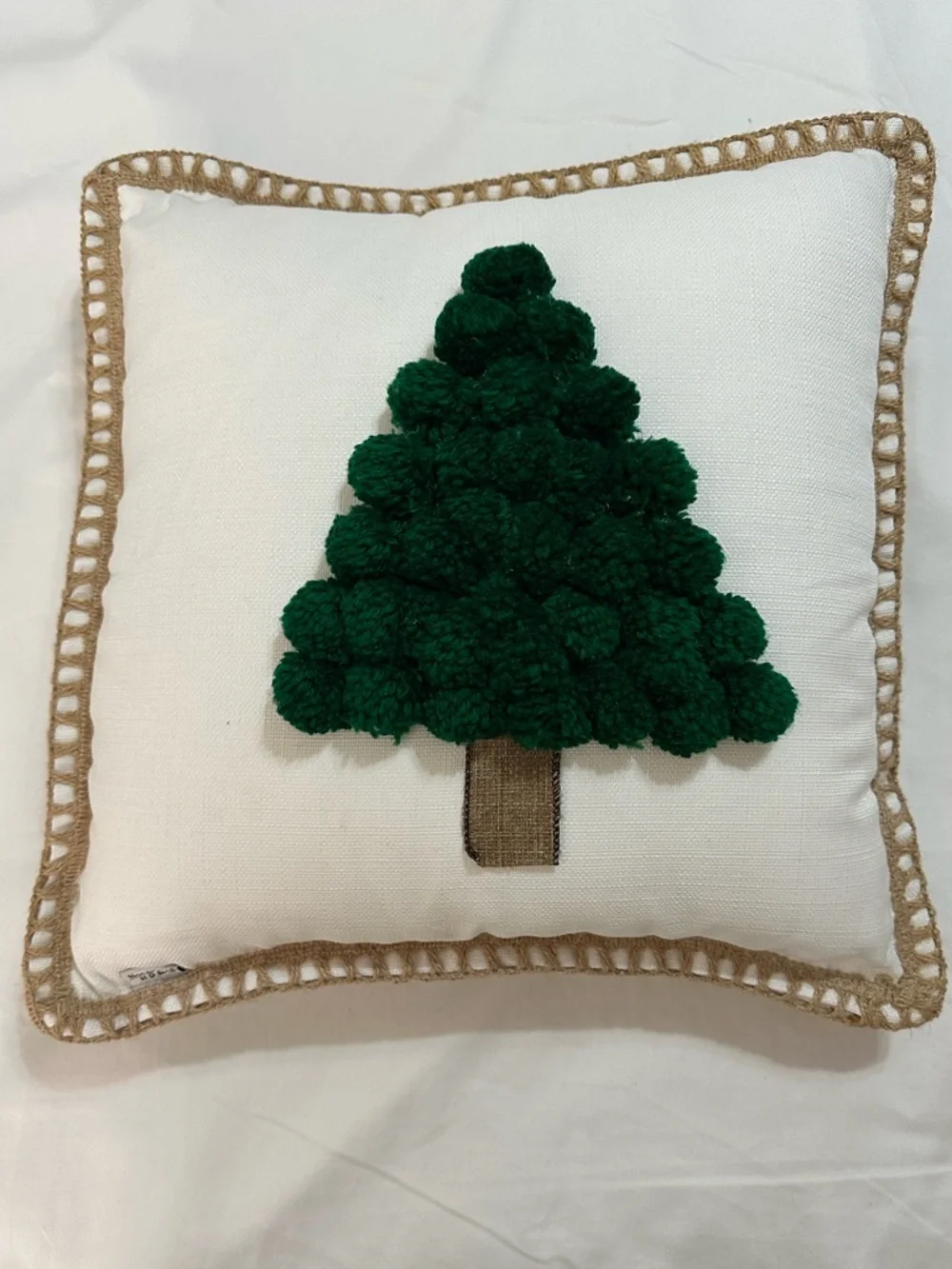NORDECO HOME CHRISTMAS TREE THROW PILLOW POM POM FARMHOUSE HOLIDAY DECOR
